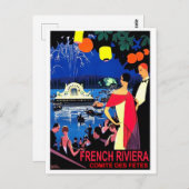 ロマンチックな夜にフランスのリビエラ、ヴィンテージ旅行 ポストカード (正面/裏面)