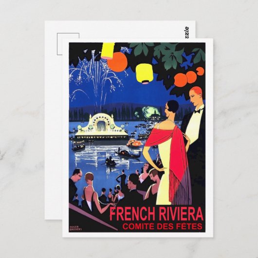 ロマンチックな夜にフランスのリビエラ、ヴィンテージ旅行 ポストカード (正面/裏面)