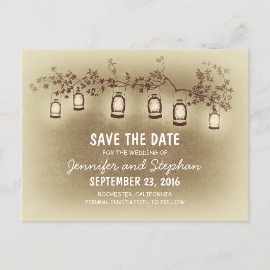 ロマンチックな夜のライトランタンは日付を保存 案内ポストカード (正面)