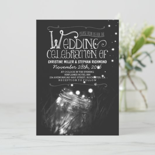 ロマンチックな夜はメーソンジャーの結婚式の招待をつけます 招待状 (スタンド正面)