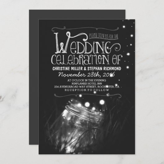 ロマンチックな夜はメーソンジャーの結婚式の招待をつけます 招待状 (正面/裏面)