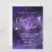 ロマンチックな夜空の星光パープル　出欠返信付 招待状 (正面)