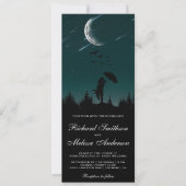 ロマンチックな夜空、月 & 流れ星の結婚式 招待状 (正面)