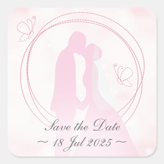 ロマンチックな夢のカップル結婚「Save the Date」 スクエアシール (正面)
