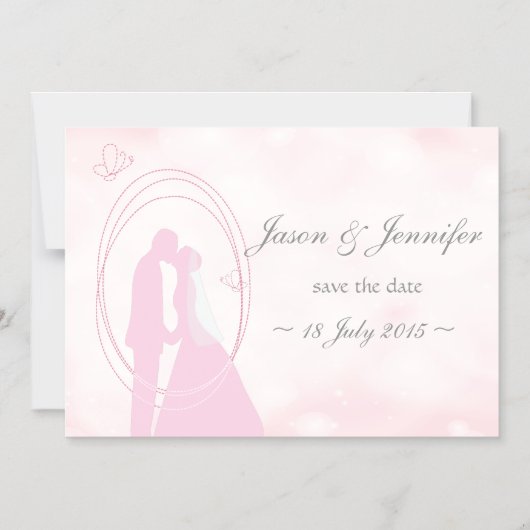ロマンチックな夢のピンクのカップルの日結婚付を保存する マグネット招待状 (正面)