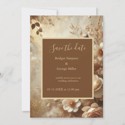 ロマンチックな夢のフローラ結婚式の日付を保存 招待状 (正面)