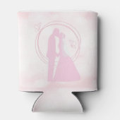 ロマンチックな夢結婚のピンクのカップル 缶クーラー (裏面)