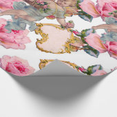 ロマンチックな天使がピンクのバラを集める ラッピングペーパー (角)