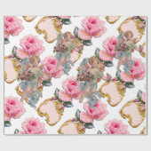 ロマンチックな天使がピンクのバラを集める ラッピングペーパー (フラット)
