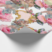 ロマンチックな天使ピンクのバラ、イースターエッグを集める ラッピングペーパー (角)