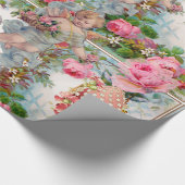 ロマンチックな天使ピンクのバラ、イースターエッグを集める ラッピングペーパー (角)