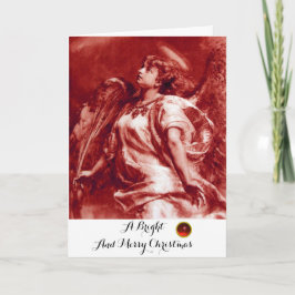 ロマンチックな天使、羽、アンティーク赤い白のクリスマス シーズンカード