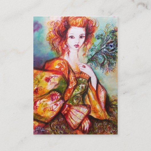 ロマンチックな女きらめく性,孔雀の羽ホワイト 名刺 (裏面)