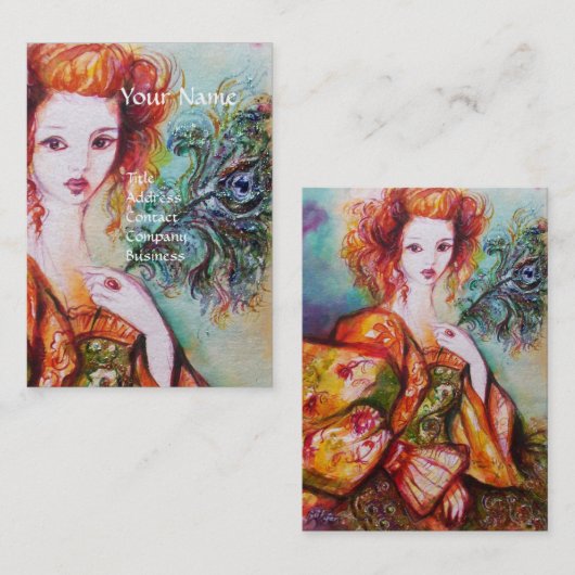 ロマンチックな女きらめく性,孔雀フェザーパール 名刺 (正面/裏面)