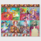 ロマンチックな女性と仮装顔 ラッピングペーパー (フラット)