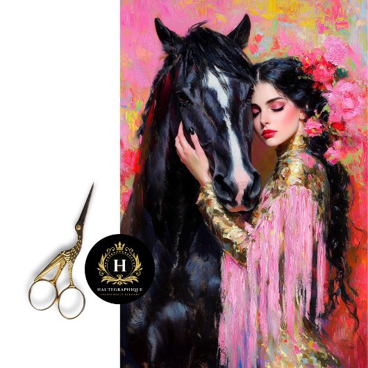 ロマンチックな女性のカーボーイ&ブラックホースデクページ 薄葉紙