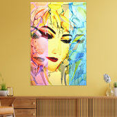 ロマンチックな女性シルエットウォーター絵画カラー キャンバスプリント (インサイチュ (リビング))