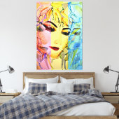 ロマンチックな女性シルエットウォーター絵画カラー キャンバスプリント (インサイチュ (寝室))