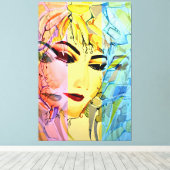 ロマンチックな女性シルエットウォーター絵画カラー キャンバスプリント (インサイチュ (ウッドフロア))