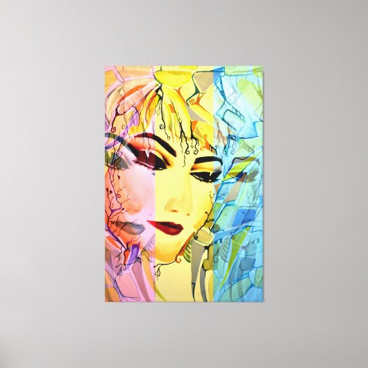 ロマンチックな女性シルエットウォーター絵画カラー キャンバスプリント (正面)