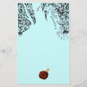 ロマンチックな女性レッドワックスシールモノグラムアクアブルー 便箋 (正面)