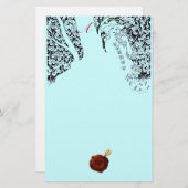 ロマンチックな女性レッドワックスシールモノグラムアクアブルー 便箋 (正面/裏面)