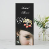 ロマンチックな女性、アンティークの宝石、真珠のブライダルシャワー 招待状 (スタンド正面)