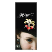 ロマンチックな女性、アンティーク用宝石及び真珠用モノグラム ラックカード (裏面)