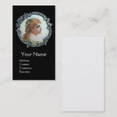 ロマンチックな女性、ダイヤモンドフラワーヴィンテージエナメルホワイト 名刺 (正面/裏面)