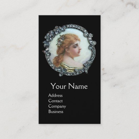 ロマンチックな女性、ダイヤモンドフラワーヴィンテージエナメルホワイト 名刺 (正面)