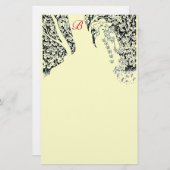 ロマンチックな女性,バラ,自然ブラッククリームモノグラム 便箋 (正面/裏面)