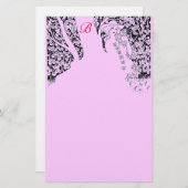 ロマンチックな女性，バラ,自然ブラック薄紫モノグラム 便箋 (正面/裏面)