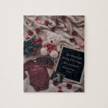 ロマンチックな妊娠のお知らせバラ&テディ