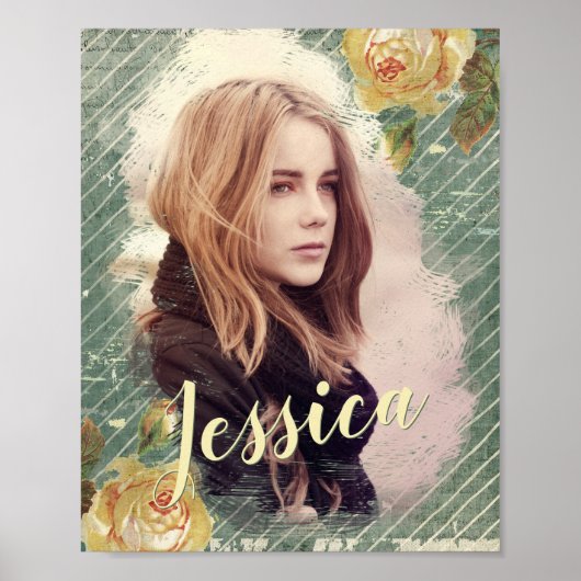 ロマンチックな娘またはガールフレンドのヴィンテージバラ写真 ポスター (正面)