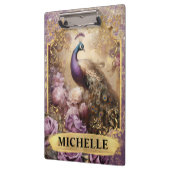 ロマンチックな孔雀と紫のバラファンタジー クリップボード (左)