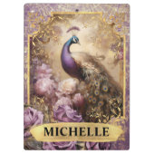 ロマンチックな孔雀と紫のバラファンタジー クリップボード (裏面)