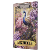 ロマンチックな孔雀と紫のバラファンタジー クリップボード (左)
