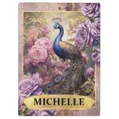 ロマンチックな孔雀と紫のバラファンタジー クリップボード (裏面)