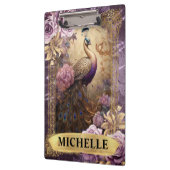 ロマンチックな孔雀と紫のバラファンタジー クリップボード (左)