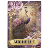 ロマンチックな孔雀と紫のバラファンタジー クリップボード (裏面)