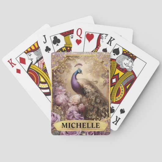 ロマンチックな孔雀と紫のバラファンタジー トランプ (裏面)