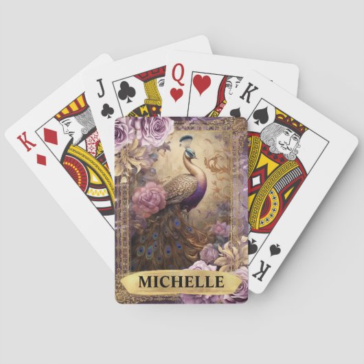 ロマンチックな孔雀と紫のバラファンタジー トランプ (裏面)