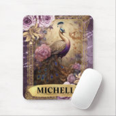 ロマンチックな孔雀と紫のバラファンタジー マウスパッド (マウス)