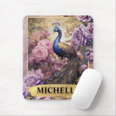 ロマンチックな孔雀と紫のバラファンタジー マウスパッド (マウス)