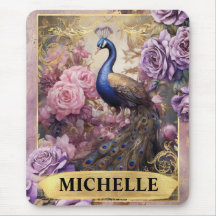 ロマンチックな孔雀と紫のバラファンタジー