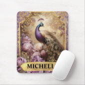 ロマンチックな孔雀と紫のバラファンタジー マウスパッド (マウス)