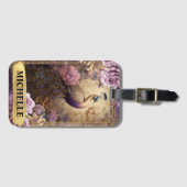 ロマンチックな孔雀と紫のバラファンタジー ラゲッジタグ (正面横)