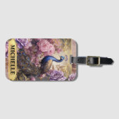 ロマンチックな孔雀と紫のバラファンタジー ラゲッジタグ (正面横)
