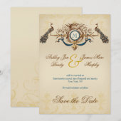 ロマンチックな孔雀の結婚告知 セーブザデート (正面/裏面)