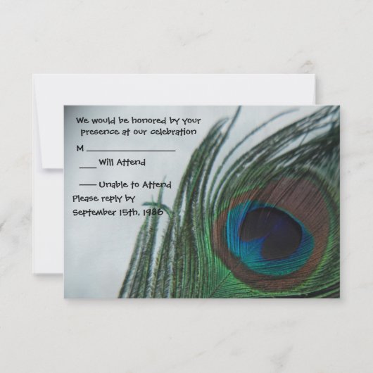 ロマンチックな孔雀の結婚式出欠確認カード 出欠カード (正面)